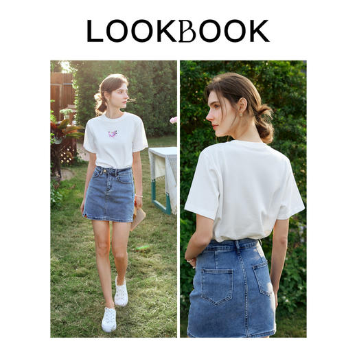 OLrain欧芮儿米白色T恤女早春2024年新款宽松减龄刺绣短袖上衣 商品图3