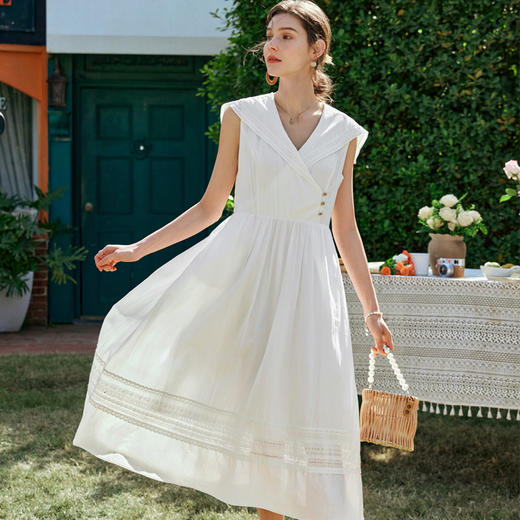 OLrain欧芮儿法式白色连衣裙女早春2024年新款收腰显瘦学院长裙 商品图0