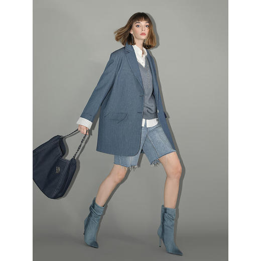 COCOBELLA撞色条纹通勤贡针西装女中性风廓形休闲西服SI3011 商品图3