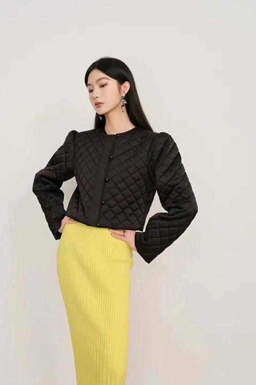 LNNNS 黑色短款菱格纹棉服外套 17679 商品图1