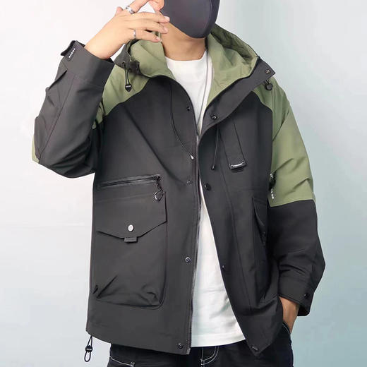 【新款DX】大依优型大码连帽外套夹克时尚雷萨加肥加大休闲胖子宽松外套上衣男装潮流 商品图1