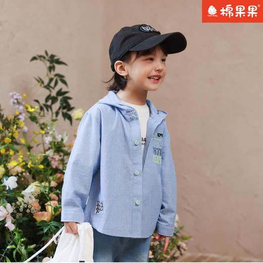 棉果果专柜同款春季新品男童条纹梭织棉连帽衬衣M112150224046 商品图1