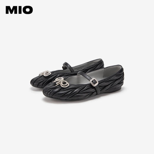 MIO米奥春季低跟羊皮革芭蕾舞鞋闪钻蝴蝶一字带玛丽珍鞋女M241440307 商品图3