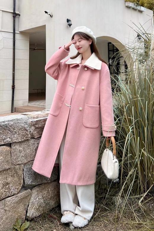 amadella 甜美粉色毛呢大衣长款外套 17738【不含白色衣领】 商品图3