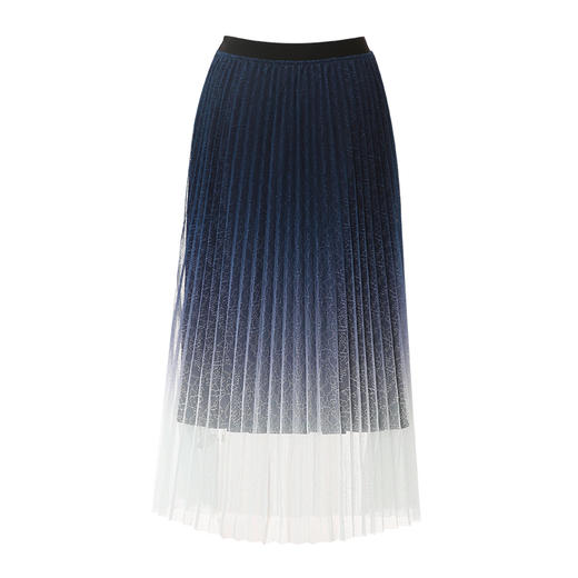 EITIE爱特爱时尚渐变网纱百褶高腰A字过膝蓝色半身裙春季新款A2406307 商品图5