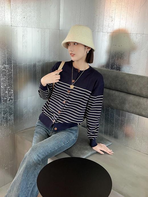 LS1003#间条圆领针织开衫 商品图1