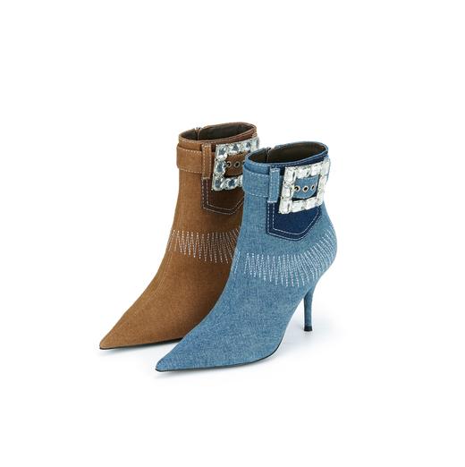 WESTORY2023年冬季新款尖头细高跟靴亮面时髦大钻扣时装靴百搭短靴W23DS83171 商品图0