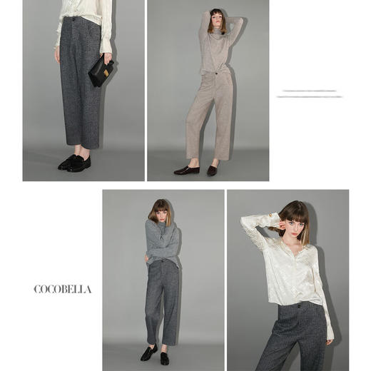 COCOBELLA复古色织人字纹通勤九分西裤女秋高腰哈伦休闲裤PA3007 商品图3
