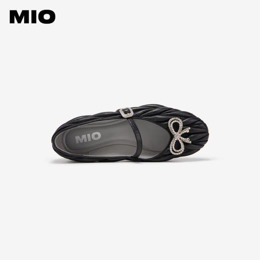 MIO米奥春季低跟羊皮革芭蕾舞鞋闪钻蝴蝶一字带玛丽珍鞋女M241440307 商品图2