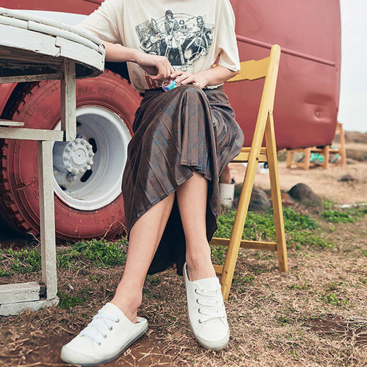 【2025春节专享】【清仓】iSTEP女鞋一脚蹬小白鞋女夏果冻底帆布鞋百搭懒人平底包头半拖鞋（瑕疵品不退不换） 商品图4