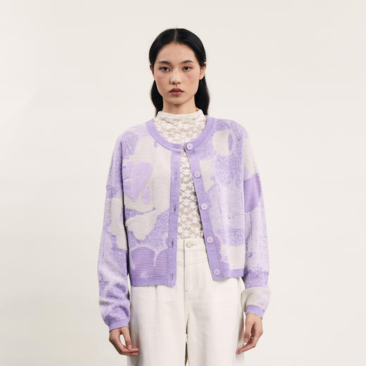 谜底针织开衫女2024春新款复古文艺风圆领短款修身毛衫241MZ0325 商品图0