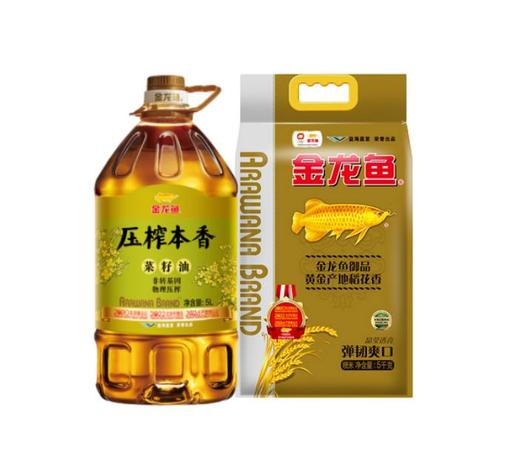 金龙鱼 菜籽油+大米套餐 5L+5kg 黄金产地稻花香胡姬花春节福利 商品图1