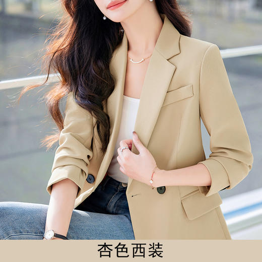 HZW-杏色西装外套女春秋2024新款设计感小众休闲气质韩版小西服 商品图5
