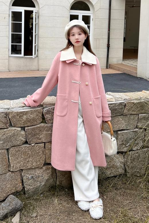 amadella 甜美粉色毛呢大衣长款外套 17738【不含白色衣领】 商品图1