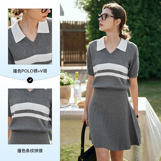 OLrain欧芮儿灰色针织衫女早春2024年新款休闲运动风短袖上衣 商品图2