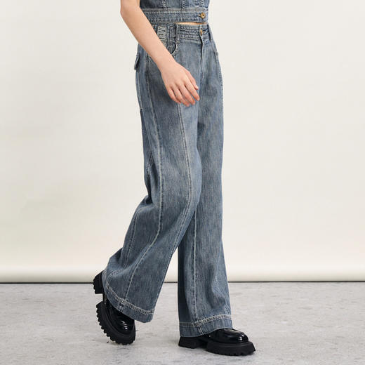谜底牛仔阔腿裤女2024春季新款复古风高腰百搭宽松长裤241MK0011 商品图1