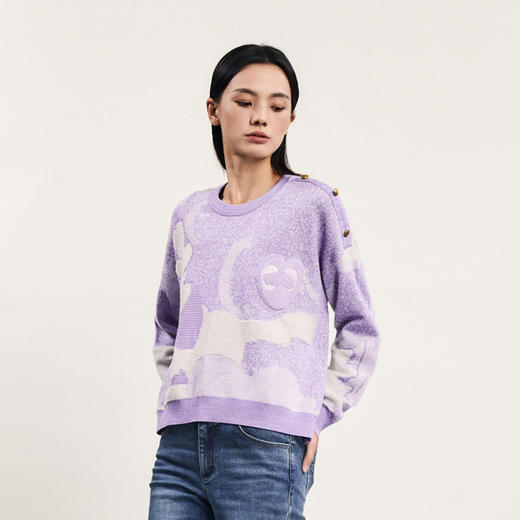 谜底套头针织衫女2024春季新款复古慵懒风圆领宽松毛衣241MZ0327 商品图1