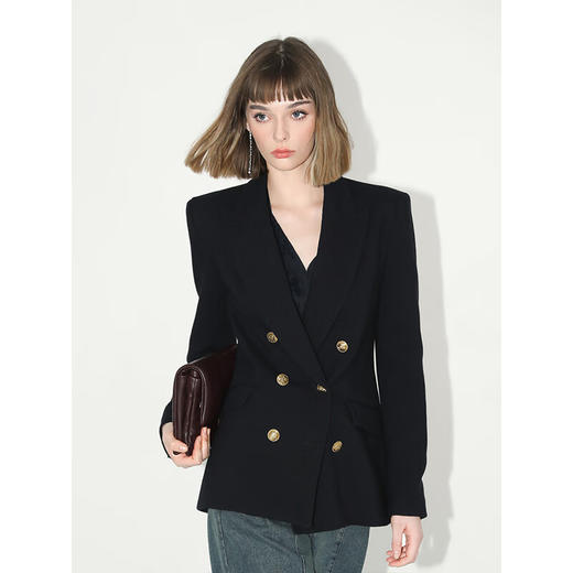 COCOBELLA复古金属扣吸烟装外套女秋双排扣廓形通勤西装SI0003 商品图4