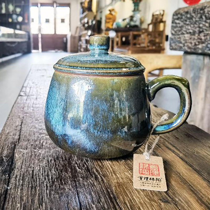 【会员价：268元】天府一品 凉山馆  会理绿陶窑变茶杯茶盏自然天成陶瓷个性私人订制家用办公礼盒装