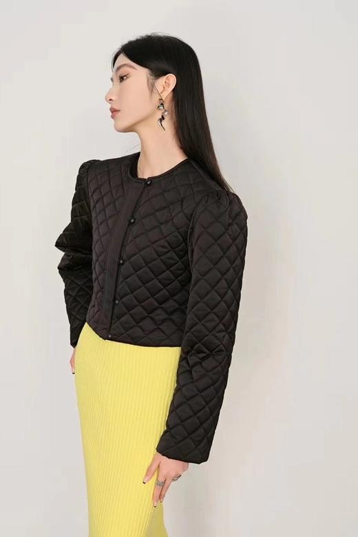 LNNNS 黑色短款菱格纹棉服外套 17679 商品图2