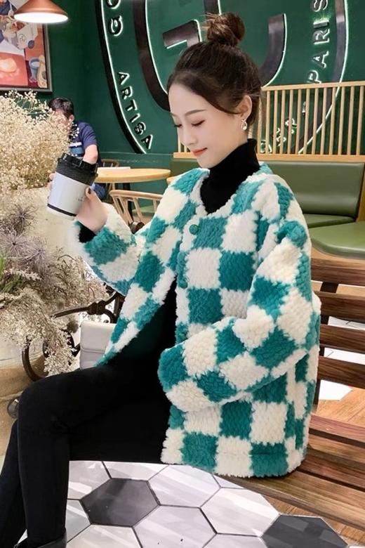 ANSUABEL 棋盘格羊羔绒毛外套 14936 商品图3