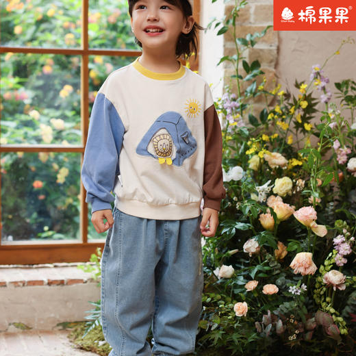 棉果果专柜同款春季新品男童纯棉撞色圆领套头卫衣M112180224052 商品图1
