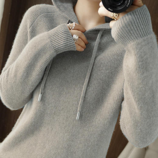 新款连帽套头打底针织衫女宽松外穿高级针织衫内搭上衣SZ2719 商品图4