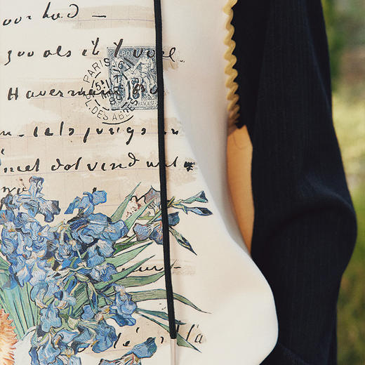 两三事梵高文艺春风觅香休闲撞色拼布印花连帽t恤女 商品图2