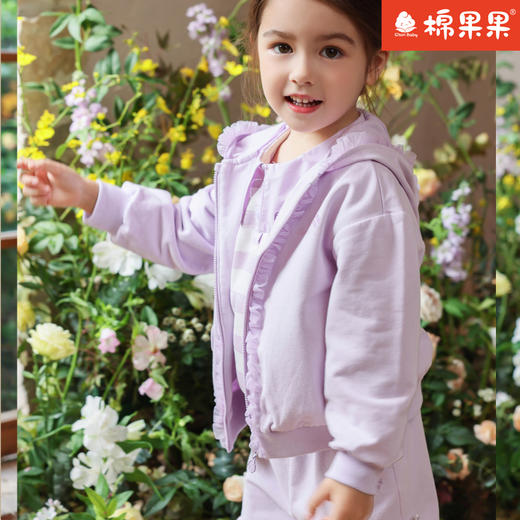 棉果果专柜同款春季新品女童全棉质感针织连帽外套M122100224004 商品图0