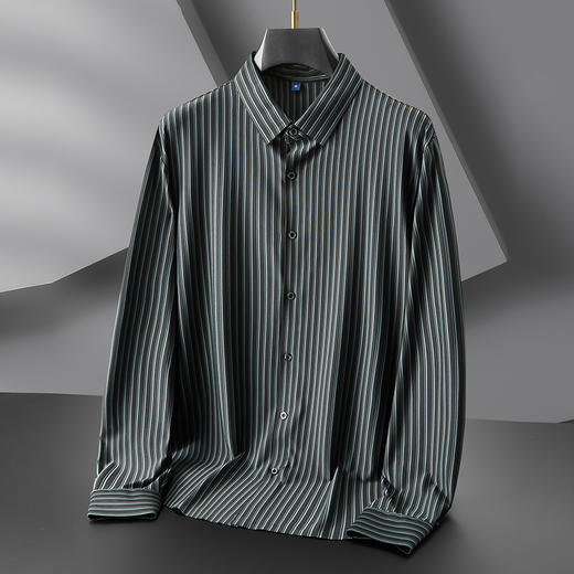 【弹力无痕】【新款DDY】大依优型大码竖条纹长袖衬衫加肥加大男装弹力免烫大号大码衬衣男士胖子上衣 商品图2