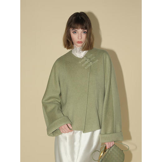 COCOBELLA优雅国风盘扣斜襟外套秋冬新中式短款毛呢外套WL3002 商品图1