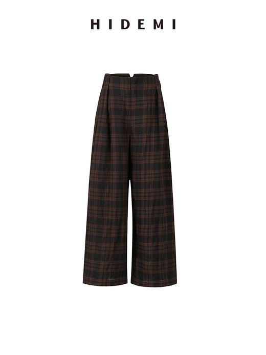 HIDEMI 格纹水洗微褶做旧感小圆领大廓形慵懒衬衫套装 衬衫/阔腿裤 商品图11