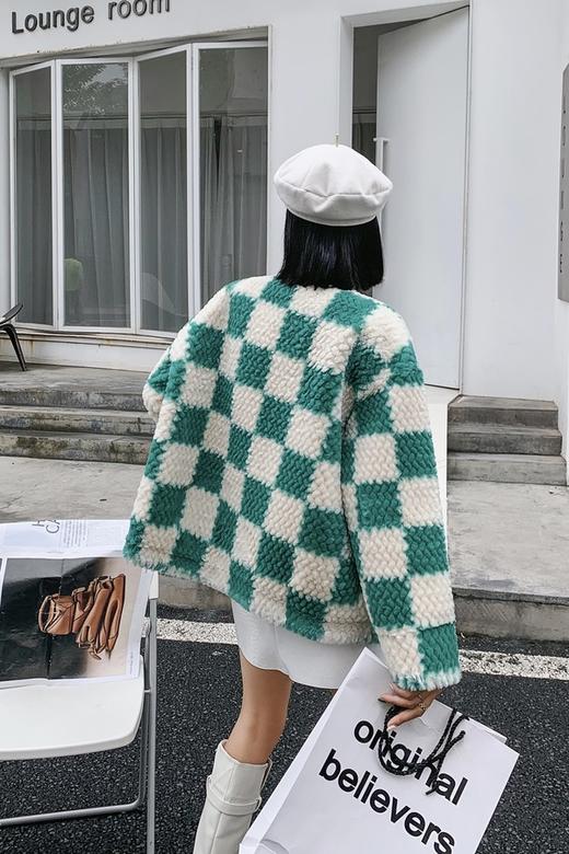 ANSUABEL 棋盘格羊羔绒毛外套 14936 商品图2