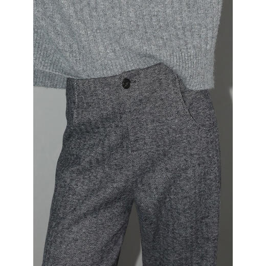 COCOBELLA复古色织人字纹通勤九分西裤女秋高腰哈伦休闲裤PA3007 商品图2