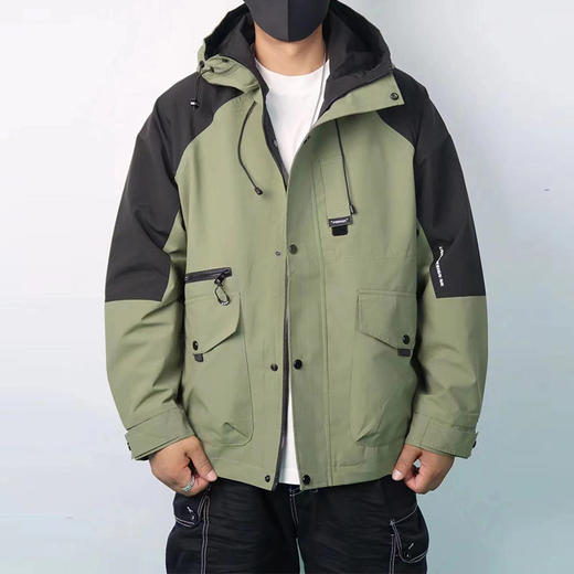 【新款DX】大依优型大码连帽外套夹克时尚雷萨加肥加大休闲胖子宽松外套上衣男装潮流 商品图0