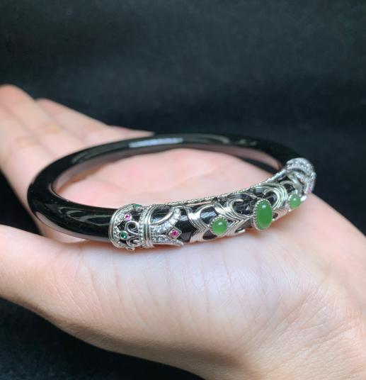 和田玉墨青玉手镯福气绵延 商品图0