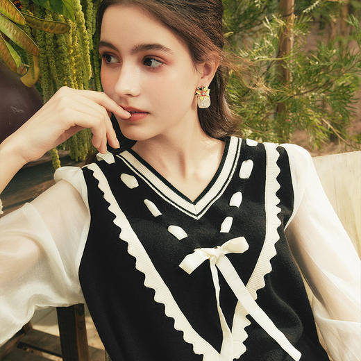 两三事梵高文艺梦核收集新款油画针织拼接可拆裙摆连衣裙 商品图2