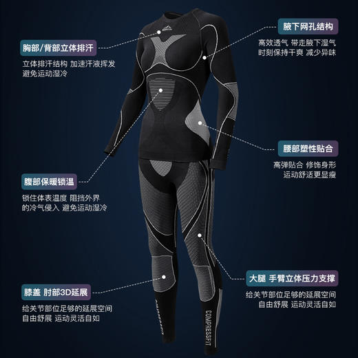 【冰雪大世界必备】 Golovejoy秋冬滑雪速干衣男女户外运动骑行压缩保暖功能内衣打底套装 商品图4