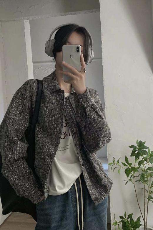 WHO KNOWS 黑灰颗粒感小香风夹克 17277 商品图1
