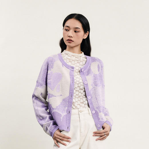 谜底针织开衫女2024春新款复古文艺风圆领短款修身毛衫241MZ0325 商品图1