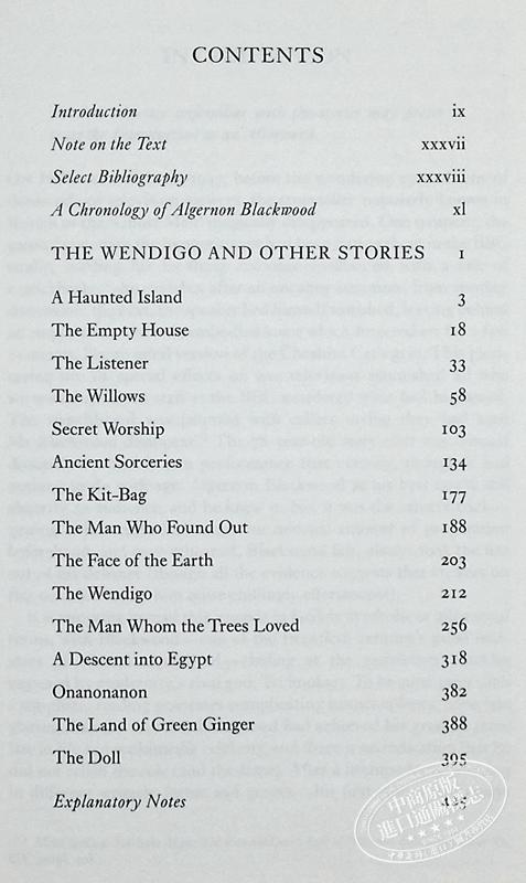 预售 【中商原版】魅影与其他故事 英文原版 The Wendigo and Other Stories Algernon Blackwood 经典名著系列 大师经典 商品图4