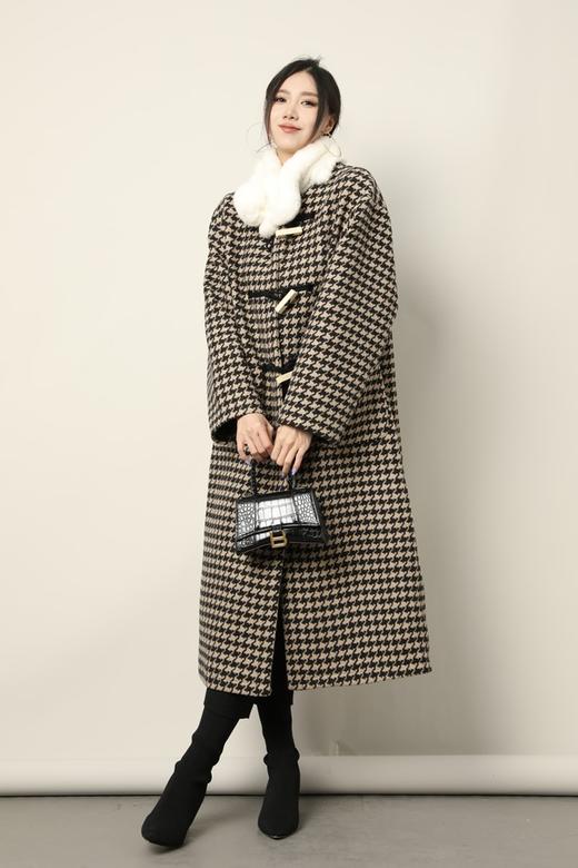 Kai & Kiera 韩版棕色千鸟格宽松款大衣外套 17444 商品图1
