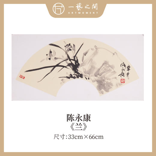 陈永康《梅兰竹菊》2平尺扇面 国画小品 镜片卡纸 33x66CM 手绘纸本宣纸原作作品 本期直播特供仅4张单售，可一组全4张收藏！[现货包邮] 商品图1