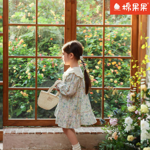 棉果果专柜同款春季新品女童梭织印花翻领连衣裙M122700224028 商品图2