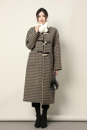 Kai & Kiera 韩版棕色千鸟格宽松款大衣外套 17444