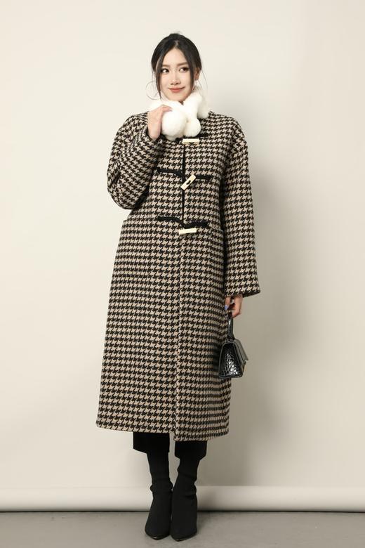 Kai & Kiera 韩版棕色千鸟格宽松款大衣外套 17444 商品图0