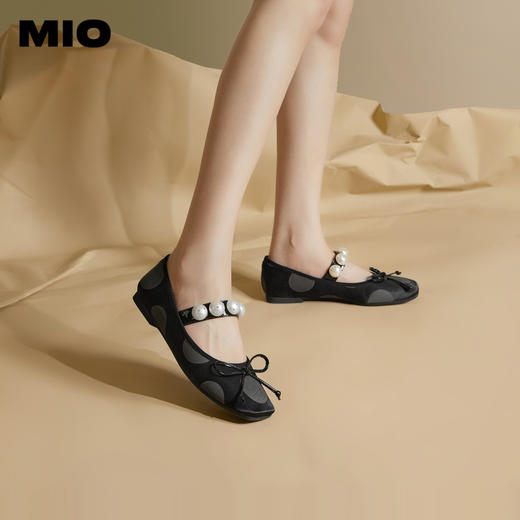 MIO米奥春季方头低跟单鞋珍珠一字袢带复古玛丽珍女鞋M241401605 商品图0