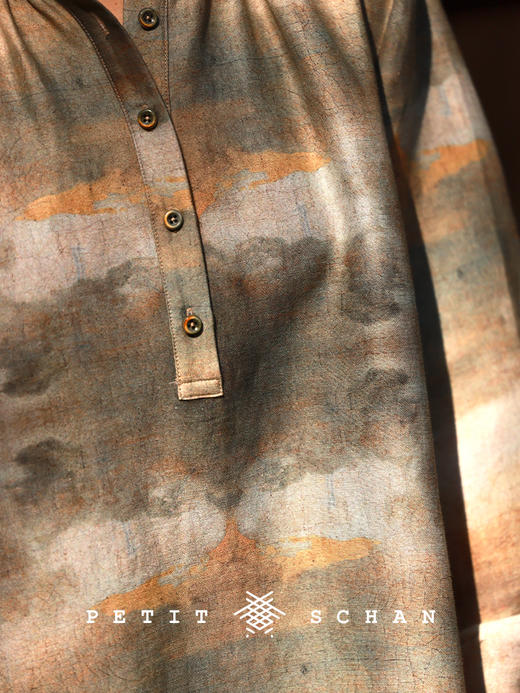 PETIT SCHAN小闪 CLO#422 sunset impression 日落印象 新中式油画感印花丝棉茧型连衣裙 商品图6