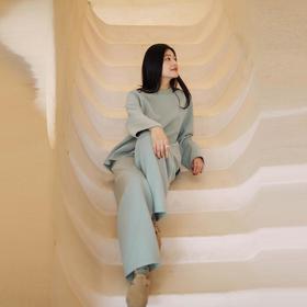 绽放044—045朵/2024新款浅绿色热粒暖科技面料圆领卫衣卫裤套装