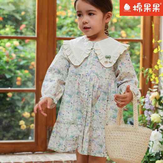 棉果果专柜同款春季新品女童梭织印花翻领连衣裙M122700224028 商品图0